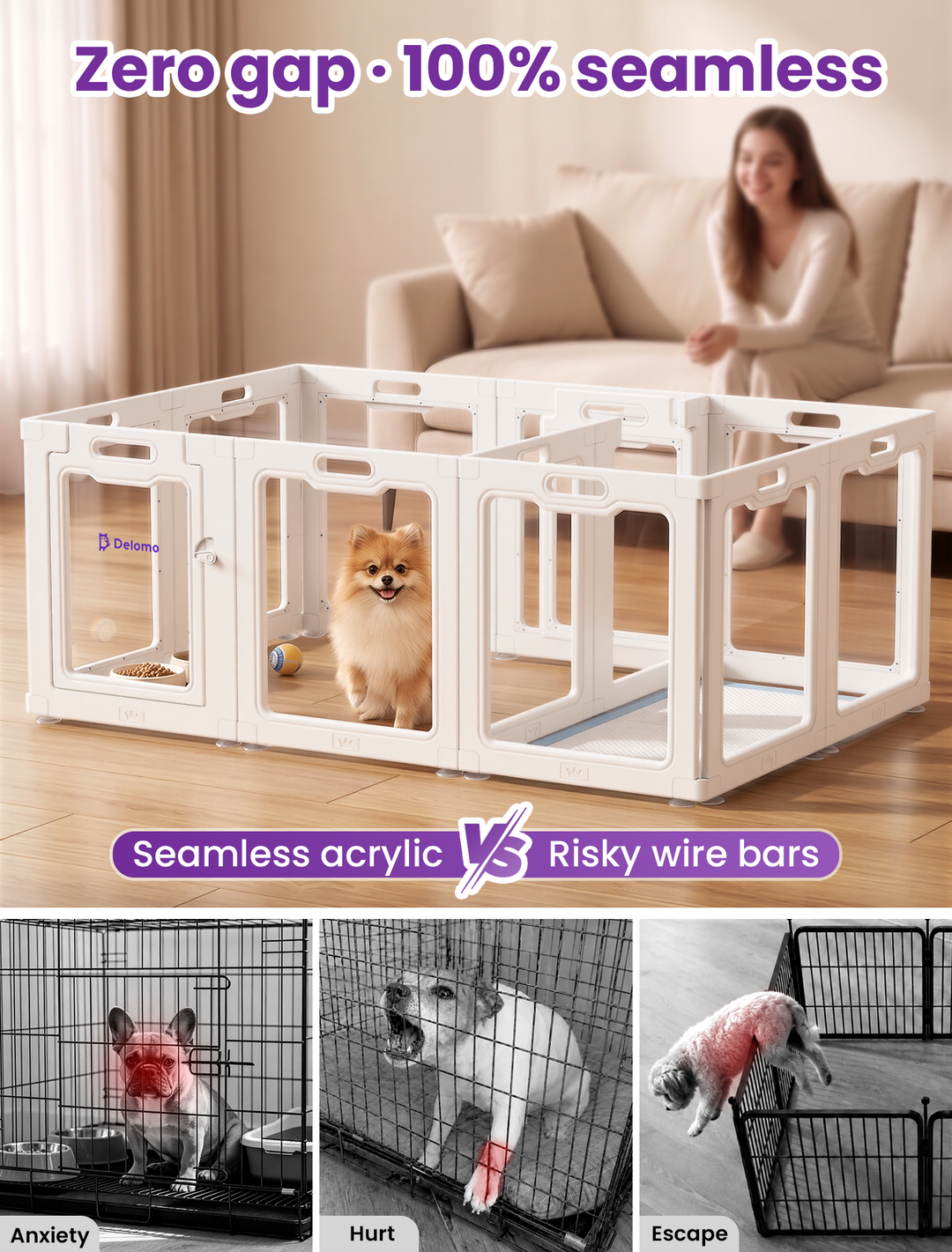 DELOMO Clear Acrylic Indoor Dog Playpen