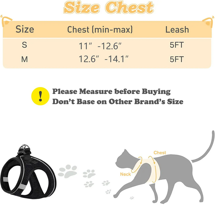 Escape Proof Cat Harness & Leash (≤13 lbs)
